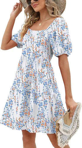 Vista 3 de Vestidos de mujer con cuello cuadrado, manga abombada, estilo casual, holgado, para primavera