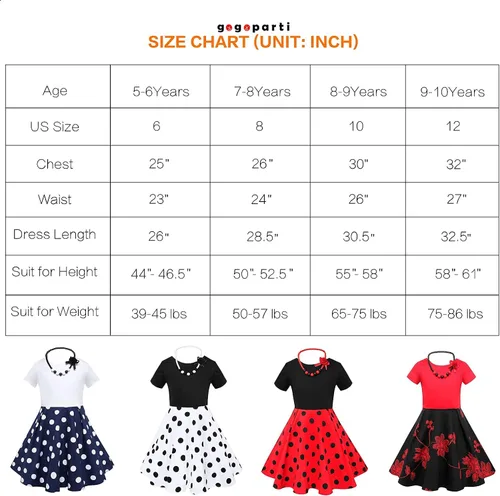 Vista 5 de gogoparti Vestido vintage para niñas, vestidos para ocasiones especiales con collar, vestido de lunares para niños, vestido de fiesta retro