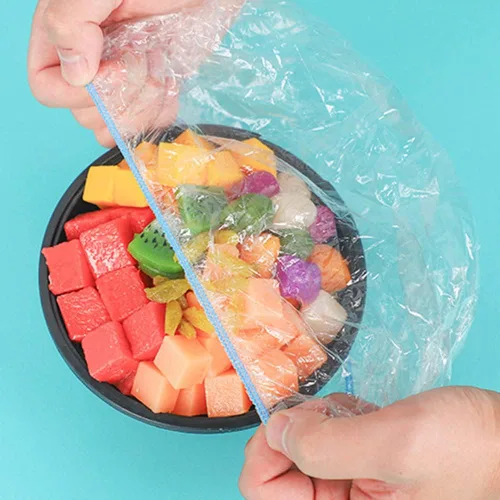 Vista 3 de AKOAK Bolsas desechables para almacenamiento de alimentos (aproximadamente 200), película adhesiva, reutilizables, tapa elástica de plástico