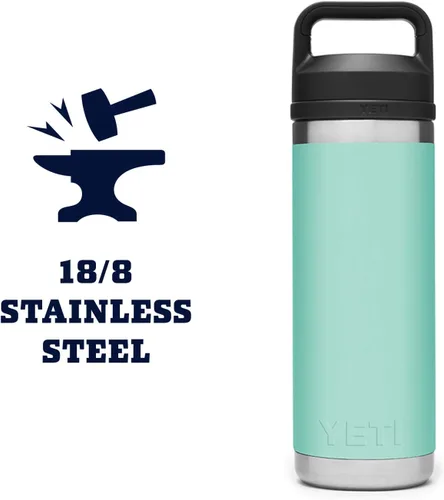 Vista 6 de YETI Rambler Botella de 18 oz, aislada al vacío, de acero inoxidable con tapa Chug, Seafoam Verde mar