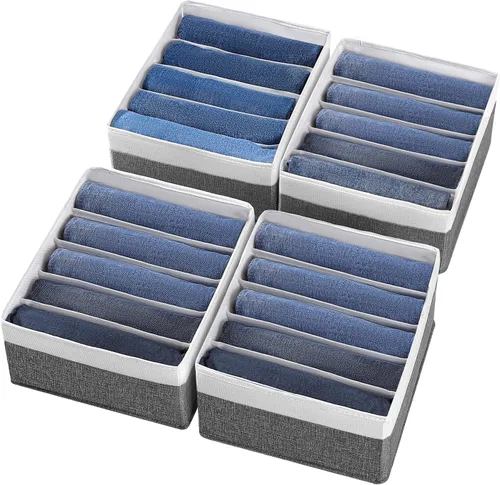 Vista 8 de Organizadores de cajones para jeans y ropa, caja de almacenamiento de armario de 5 compartimentos, organizador de ropa lavable para ropa plegada