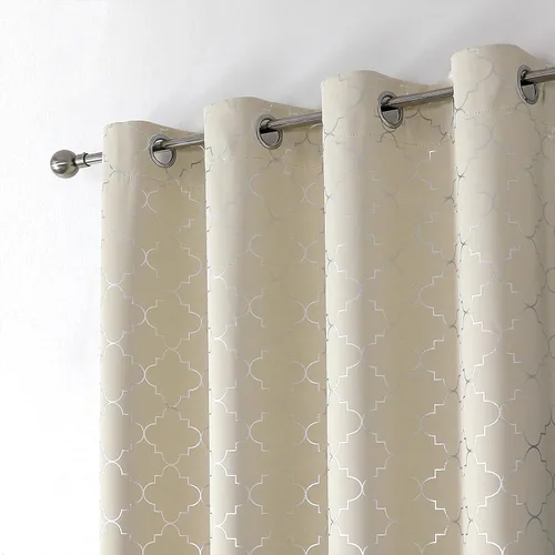 Vista 6 de Enactex, cortinas 100% opacas de 63 pulgadas de largo, cortinas beige con aislamiento térmico con patrón geométrico plateado metálico, cortinas