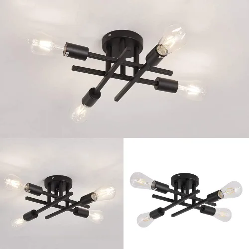 Vista 3 de ZGLAOJT Lámpara de techo semiempotrada de 4 luces, color negro mate con base E26, candelabro moderno para casa de campo, cocina, comedor
