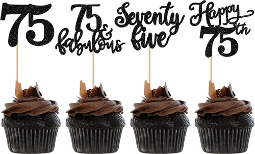 Vista 29 de Rsstarxi Paquete de 24 adornos con purpurina para cupcakes de 30 cumpleaños, treinta y 30 fabulosas selecciones de cupcakes, decoraciones para feliz