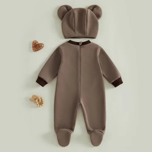 Vista 2 de Disfraz de Halloween para bebé, mameluco con sombrero, traje de disfraz infantil oso marrón