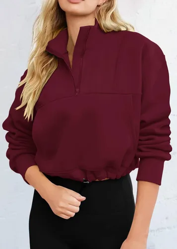 Vista 5 de KIRUNDO Sudadera recortada de moda de otoño para mujer, con media cremallera, sudadera Y2K con cordón