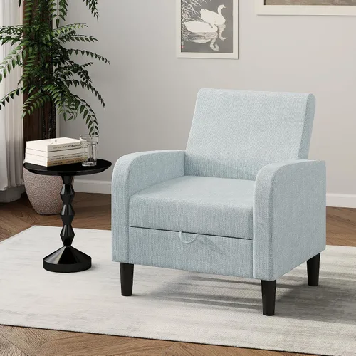 Vista 11 de DAGONHIL Silla de Acento para Sala de Estar, Silla Tapizada de Lectura para Dormitorio, Sillón de Tela de Lino, Sofá Individual para Sala de Azul