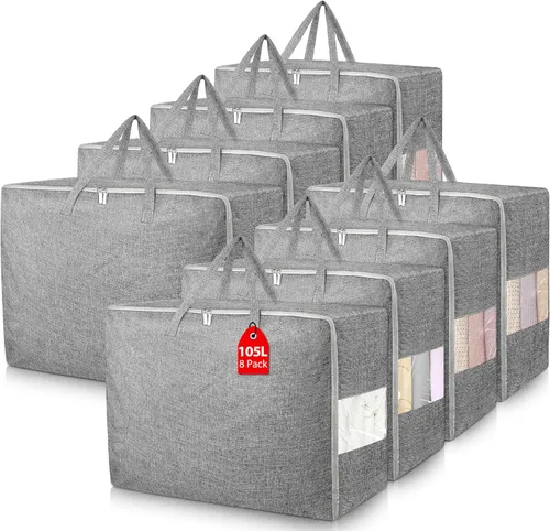 Vista 10 de Bolsas de almacenamiento extra grandes de 105 litros, plegables para manta de edredón, organizadores de armario y contenedores de almacenamiento