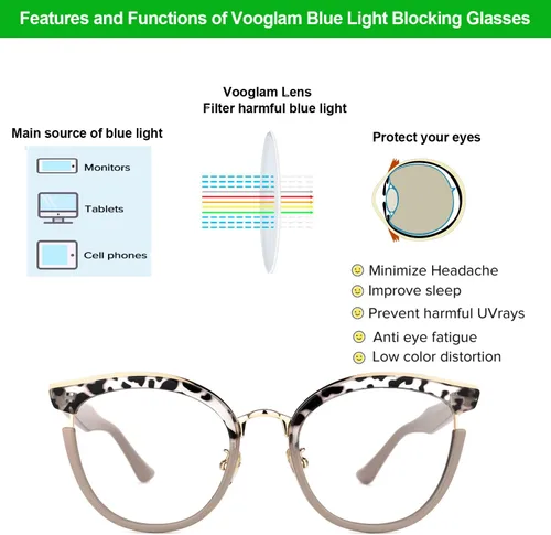 Vista 4 de VOOGLAM Cateye - Gafas de luz azul para mujer, antifatiga ocular, ojos secos, computadora, teléfono, televisión, gafas retro