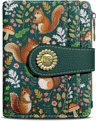 Vista 34 de Kelvoris Cartera pequeña Rfid para mujer, plegable, con cremallera, bolsillo para monedas, piel sintética, compacto, para tarjetas de crédito