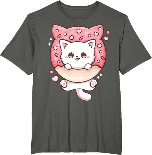 Vista 5 de Camiseta Kawaii Cat Donut Anime Lover Otaku, Negro