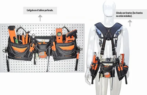 Vista 4 de WELKINLAND Cinturón de herramientas de carpintero de 18 bolsillos - Bolsa de herramientas para construcción y HVAC para hombres
