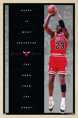 Vista 7 de Trends International Michael Jordan - Póster de pared de corazón, 22.4 pulgadas de largo x 14.7 pulgadas, versión enmarcada en madera de granero