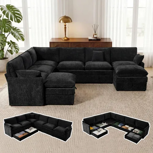 Vista 18 de Sofá modular con almacenamiento, sofá cama de 103 pulgadas, sofá cama seccional, sofá nube de gran tamaño con otomana móvil, sofá moderno de 6