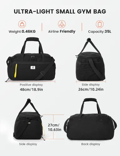Vista 2 de SKYSPER Bolsa de gimnasio para hombres y mujeres con compartimento para zapatos, bolsa de lona de gimnasio de mano para viajes y deportes, bolsa