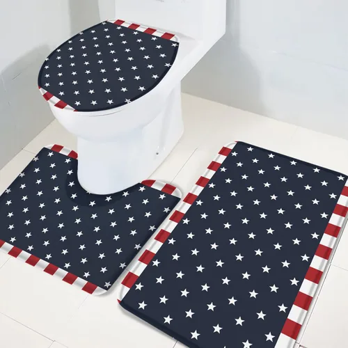Vista 4 de Savannan Juego de 3 tapetes de baño, diseño patriótico de la bandera estadounidense, pentagrama, libertad, país, absorbente, suave, antideslizante