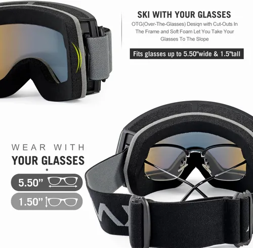 Vista 5 de FMY - Gafas de esquí para hombres, mujeres y jóvenes - Gafas de snowboard y esquí con protección antivaho UV400 para adultos