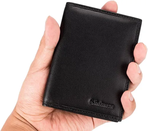 Vista 5 de Slim Bifold Front Pocket Wallet 2 ID ventana tarjeta de crédito titular de cuero genuino RFID bloqueo