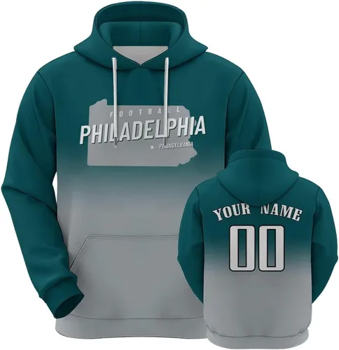 Vista 10 de Custom Football City Map Gradient Hoodies-Personalized Name Number Hooded Sweatshirts Football Fans Gifts for Men,Women,Youth