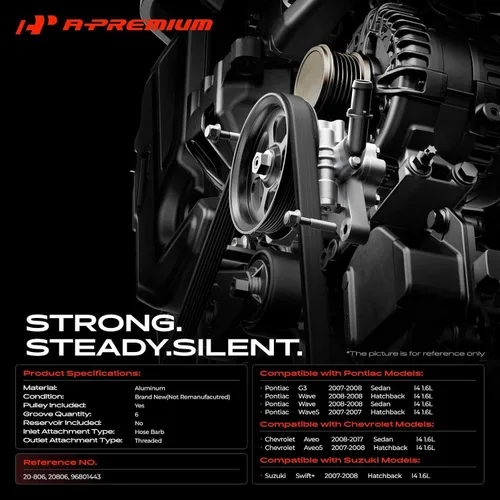 Vista 2 de A-Premium Bomba de dirección asistida, con polea, compatible con Chevrolet Aveo 2008-2017, Aveo5 2007-2008 y Pontiac G3 2007-2008, Wave 2008, Wave5