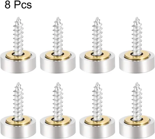Vista 3 de uxcell Tornillos de espejo tapas decorativas de acero inoxidable cepillado 0.551 in 8pcs