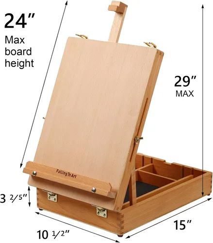 Vista 2 de Caballete de mesa de madera Falling in Art, caballete de escritorio de madera de haya Pintura, caballete de dibujo artístico portátil