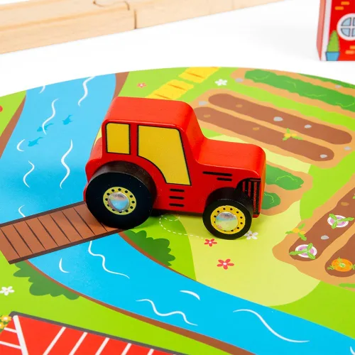 Vista 5 de Bigjigs Rail Juego de tren de madera de 80 piezas para carretera rural y ferrocarril, juego de tren para niños con 80 accesorios de tren Bigjigs