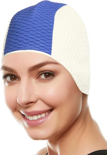 Vista 14 de BeeMo Gorro de Natación de Látex para Mujeres - Gorro de Natación de Goma - Suave Cómodo Elástico Elegante Diseño de Corte Bajo Protege el Cabello