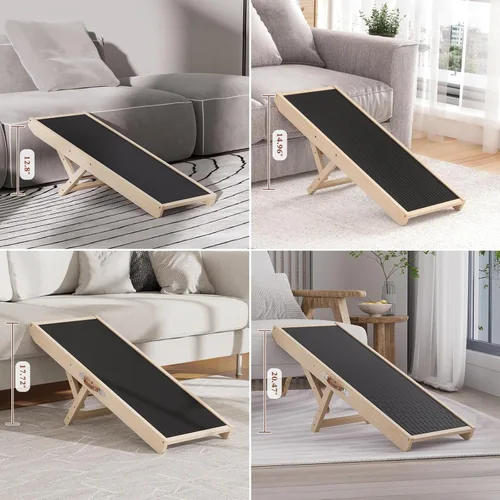 Vista 7 de Rampa para perros para sofá, rampas de madera para mascotas de 39.37" de largo ajustable de 11" a 20.47", rampas plegables para cachorros