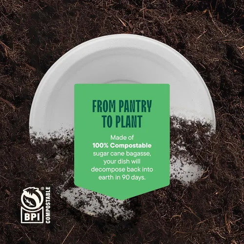 Vista 6 de Cuencos de papel desechables 100% compostables [paquete de 125] – {Sin PFAS} – {Certificado BPI} – [12 oz] Pesados, ecológicos, biodegradables
