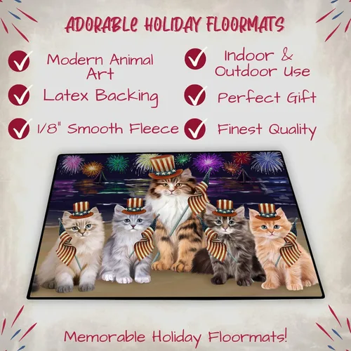 Vista 2 de Doggie of the Day Siberian Cats Floor Mat - 4th of July Independence Day - Best Dog Doormat - Protector Decor - Unique Portrait Art - Premium