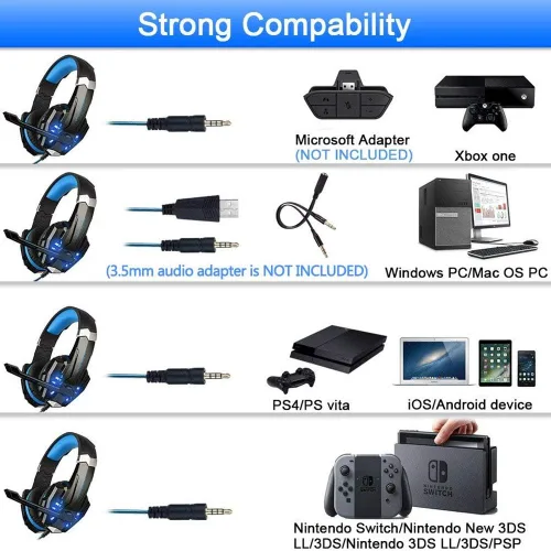 Vista 2 de Audífonos gamer BlueFire para PlayStation 4 PS4, tablets, teléfonos iPhone 66s6 plus5s5c5, conector de 3,5 mm con luz LED de micrófono (color rojo)