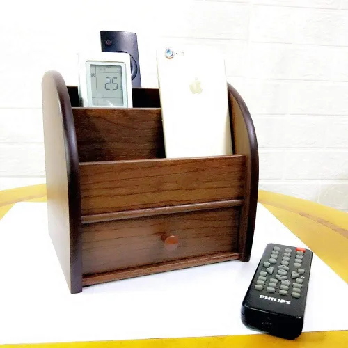 Vista 2 de N Organizador de almacenamiento de control remoto con cajón de oficina de madera papelería organización titular de la pluma Necesidades diarias