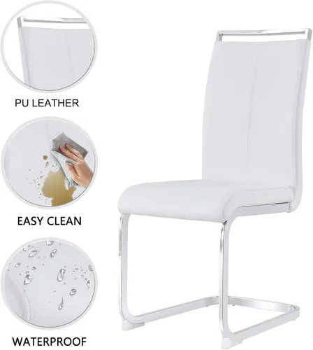 Vista 5 de Ebullient Juego de mesa de comedor de cristal de 63 pulgadas para 6 mesas de comedor modernas con parte superior de vidrio templado con 6 sillas