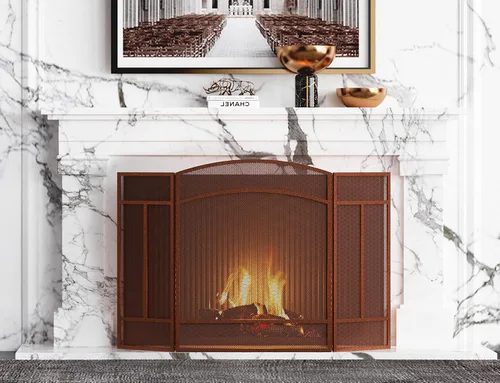 Vista 6 de Fire Beauty Pantalla para chimenea de 3 paneles de hierro forjado de 48 pulgadas de largo x 29 pulgadas de alto, cubierta de protección contra