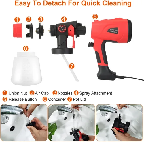 Vista 7 de Moclever - Pulverizador de pintura eléctrico Hvlp de alta potencia con recipiente de 27.1 fl oz, 5 boquillas de cobre y 3 patrones y filtro