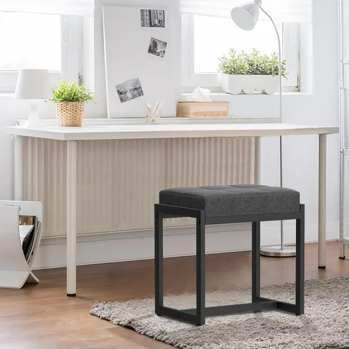 Vista 2 de Taburete de tocador, taburetes de silla de tocador para sala de maquillaje, taburete cuadrado de lino para tocador, otomanos pequeños acolchados