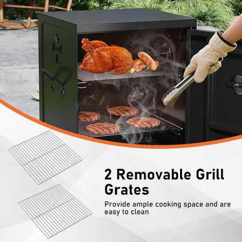 Vista 5 de Happygrill Parrillas de Carbón, Parrilla Ahumadora BBQ Vertical de 40" con Termómetro Integrado, Reguladores de Aire Ajustables, Bandeja de Agua