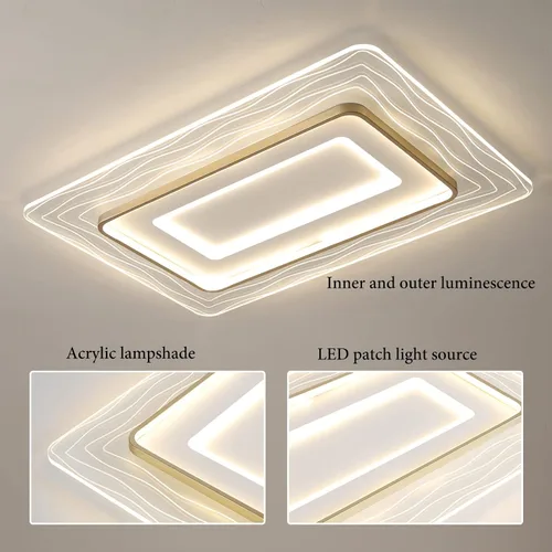 Vista 6 de Lámpara de techo empotrada moderna de 72 W LED regulable lámpara de techo rectangular con control remoto cerca de la lámpara de techo