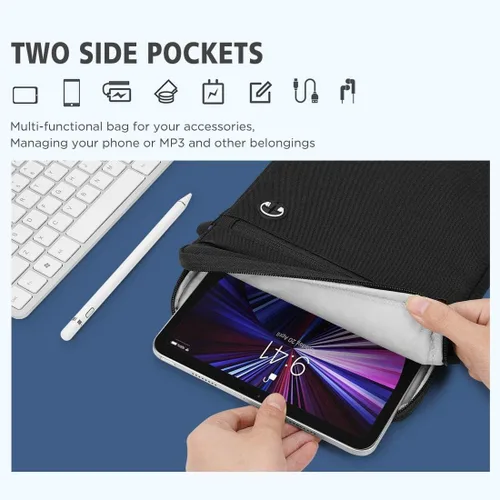 Vista 5 de KIZUNA Funda para tablet de 10 pulgadas, resistente al agua para iPad Pro/Surface Go 3/10.5" Galaxy Tab A, color negro