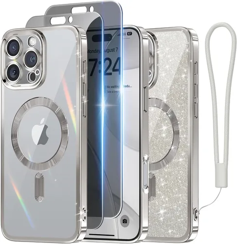 Vista 70 de Meifigno - Funda diseñada para el iPhone 16 Pro de 6.3", [Tarjeta de purpurina y correa para la muñeca] [Compatible con MagSafe]