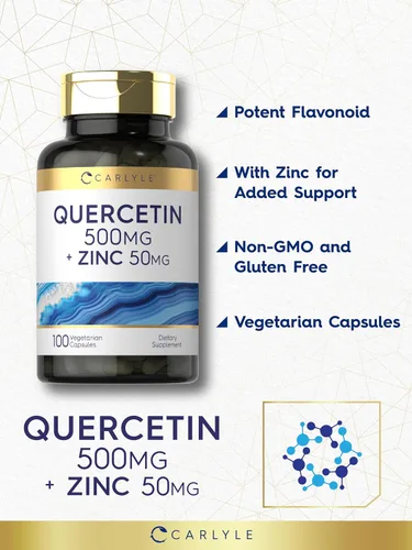 Vista 4 de Carlyle Cápsulas de quercetina de 500 mg con 50 mg de zinc 100 unidades Suplemento sin OMG y sin gluten