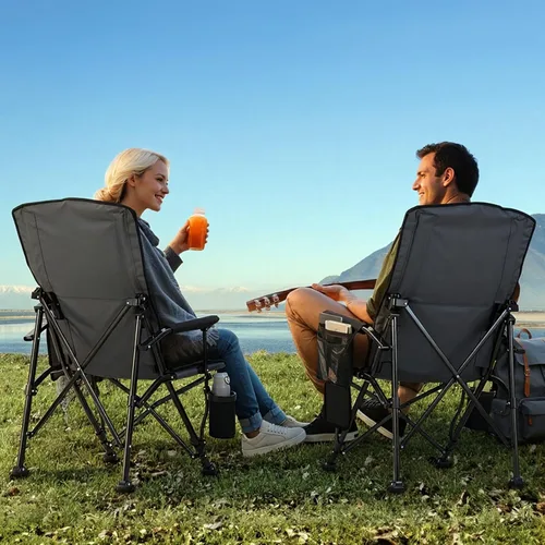 Vista 2 de Overmont Silla de camping climatizada con respaldo alto - 3 niveles de calor Calefacción por separado de 2 zonas - Soporte de 450 libras Silla