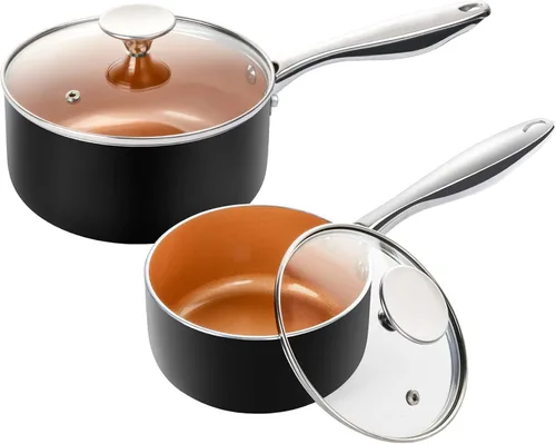 Vista 8 de MICHELANGELO Cacerola de 1 cuarto de galón con tapa, sartén antiadherente de cerámica con tapa, olla pequeña con tapa, cacerola de 1 cuarto de galón
