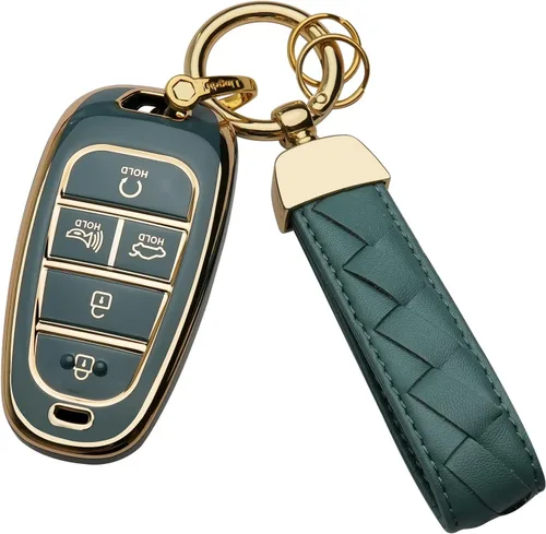 Vista 11 de Funda para Llavero con Llavero Compatible con 2021-2022 Sonata Nexo Santa Fe Tucson Llavero Inteligente Estuche (Azul, 4 botones)