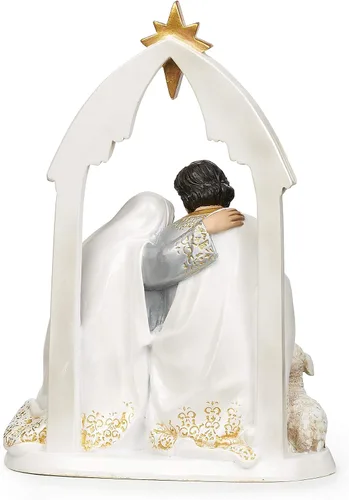 Vista 4 de Joseph's Studio by Roman - Figura de Santa Familia dorada y marfil, 9.75 pulgadas de alto, resina y piedra, decorativa, colección, duradera, duradera
