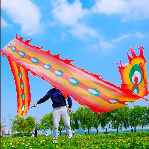 Vista 6 de Juego de Cintas de Dragón 3D Realistas para Ejercicio, Baile al Aire Libre, Lanzamiento de Fitness, Estilo Cuadrado POI Wu Long (5.97m, Fénix Azul)