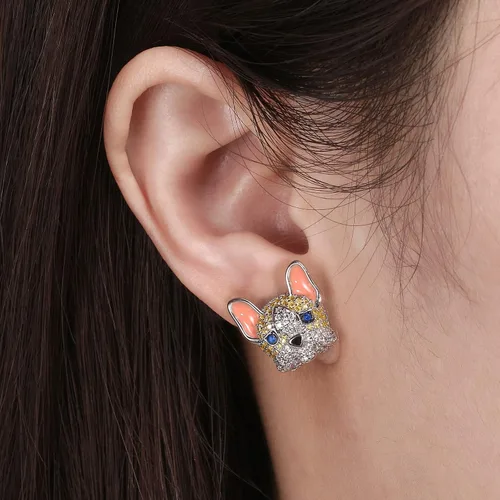 Vista 3 de Frenchie Dog Earrings for Women and Girls by Ginger Lyne, CZ French Bulldog or Boston Terrier Stud Earring Cubic Zirconia