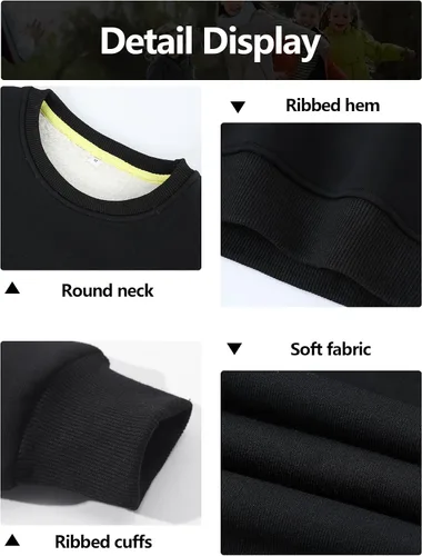 Vista 7 de Gihuo Sudadera unisex de invierno para niños y niñas, con forro de sherpa, cuello redondo, sudadera de forro polar casual para otoño Negro