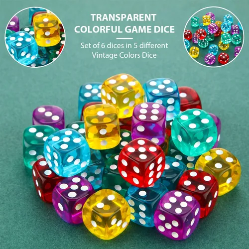 Vista 5 de TecUnite Juego de 30 dados de 6 caras de 0.551 in a granel de 6 caras para juegos de mesa, aprendizaje de matemáticas, aula